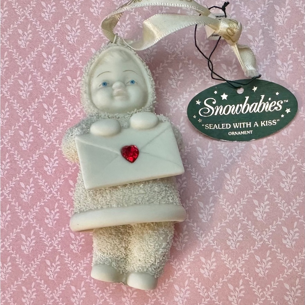 Snowbabies Ornament with Red Heart “SEALED WITH A KISS”